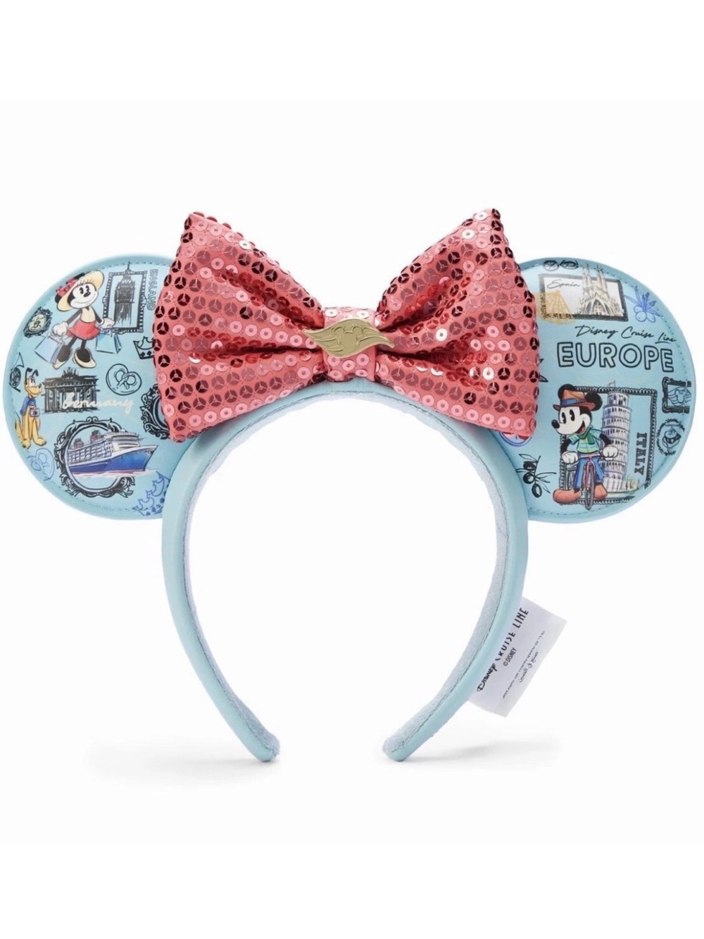 Disney Minnie Ears Headband with Pink Sequin Bow and Light Blue Europe Ears